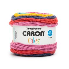 yarn that is multicolored and has the words carbon cakes on it