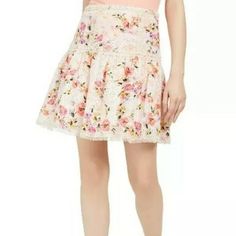 Guess Women's Nina Printed Cotton Eyelet Skirt In Pastel Aged Flower Combo Small Feminine Mini Skirt With Mini Hem For Spring, Feminine Floral Mini Skirt For Spring, Floral Print Mini Skirt For Spring, Spring Floral Print Short Skirt, Feminine Mini Hem Bottoms For Spring, Guess Skirt, Pink Floral Skirt, Burgundy Skirt, Eyelet Skirt