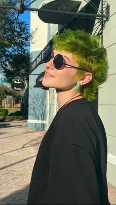 Green Mohawk Aesthetic, Punk Faux Hawk, Colored Mullet Hair, Mullet With No Bangs, Split Dye Mullet Men, Green Short Hair Men, Short Short Hair Women, Color Mullet Hair, Masc Enby Haircuts