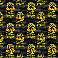 a black background with yellow and red designs