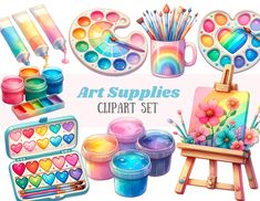 an art supplies clipart set is shown