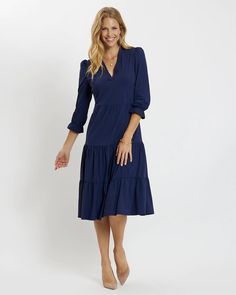 Jude Connally Maggie Dress in Navy – THE LUCKY KNOT Barbour Women, Derby Day, Navy Fabric, Tiered Midi Dress, Cloth Fabric, Home Dress, Head Over Heels, Midi Maxi Dress, Matching Dresses