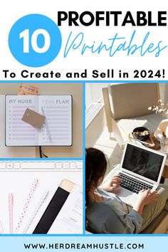 a collage of photos with text that reads, 10 printables to create and sell in 2021