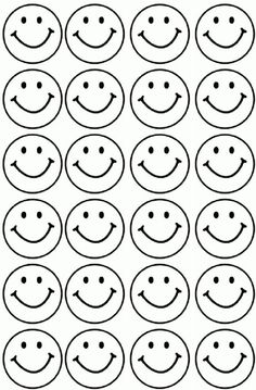 a large group of smiley faces with different shapes and sizes, all drawn in black ink