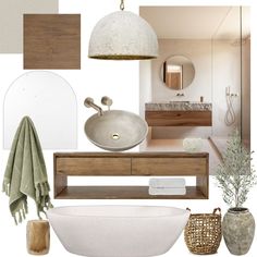 the bathroom is decorated in neutral tones