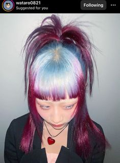 Rainbow Shine Line Hair, Turquoise And Pink Hair, Weird Hair Colors, Pink Striped Hair, Cool Dyed Hair, Oil Spill Hair, Crazy Hair Cuts, Red And Blue Hair, Unique Hair Color