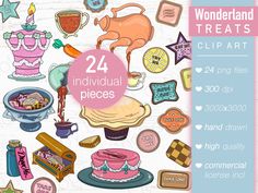 the clip art is designed to look like it has many different things on it, including cakes