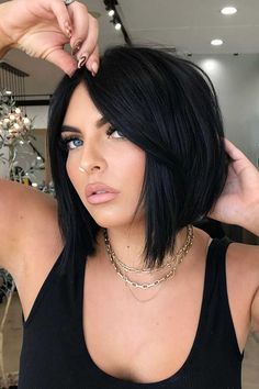 Choose The Right Short Bob Haircuts To Add Some Carefree Vibes To Your Image Short Bobs For Thinning Hair, Chin Length Dark Hair, Short Long Bob Hairstyles, Short Bob Shag Haircut, Short Layered Haircuts Black Hair, Haircuts 2024 Short, Hairstyle Bob Short, Black Hair Short Bob Hairstyles, Shorter In Back Longer In Front Hair