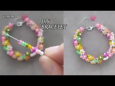 two pictures of different bracelets with beads