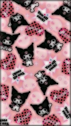 a pink background with black and white polka dots, cats and stars on it's sides