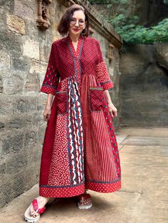 Red Button, Pure Cotton, Ships, India, Pure Products, Womens Dresses, Red, Pattern, Fabric