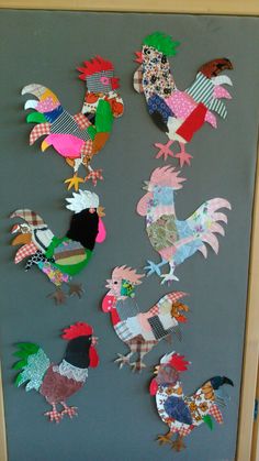 the roosters are cut out of paper and placed on the door to make them look like they're dancing