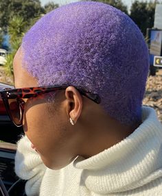 Purple Buzzcut Black Women, Lavender Twa Hair, Lavender Buzzcut, Purple Hair Color Ideas For Short Hair, Lavender Short Hair, Light Purple Hair Dye, Short Lavender Hair, Purple Dyed Hair, Purple Natural Hair