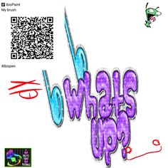 the qr code for what's up? is shown in purple and blue