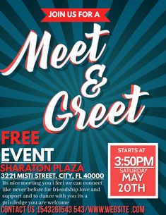 a flyer for a meet and greet event