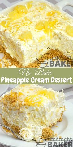 a piece of pineapple no - bake dessert on a plate