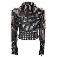 Women Heavy Metal Studs Punk Silver Spikes Leather Jacket Edgy Studded Leather Jacket For Alternative Fashion, Rocker Leather Jacket With Studs, Edgy Fitted Studded Biker Jacket, Gothic Black Leather Jacket With Studs, Spiked Leather Jacket, Gothic Leather Jacket With Studs, Graffiti Clothing, Punk Leather Jacket, Studded Leather Jacket