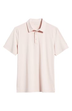 A smart-casual look for warm weather, this solid-hued polo is made from smooth, stretchy performance jersey that keeps you feeling comfortable. Button half placket Spread collar Short sleeves 88% polyester, 12% polyurethane Machine wash, tumble dry Imported Classic Fitted Go-dry Polo Shirt, Classic Fitted Polo Shirt With Go-dry, Casual Polo Shirt With 4-way Stretch, Classic Sports Polo Shirt With 4-way Stretch, Casual Solid Polo Shirt With Go-dry Technology, Casual Go-dry Polo Shirt, Moisture-wicking Polo Shirt With Four-way Stretch, Casual Solid Color Go-dry Polo Shirt, Classic Collared Polo Shirt With 4-way Stretch