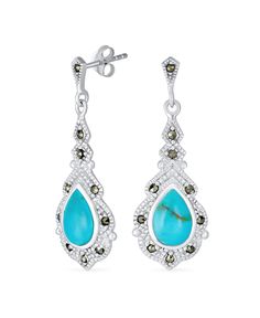 in stock Elegant Turquoise Chandelier Drop Earrings, Hand-strung Blue Southwestern Jewelry, Nickel-free Sterling Silver Turquoise Chandelier Earrings, Nickel-free Turquoise Crystal Earrings For Gift, Turquoise Nickel-free Southwestern Earrings, Turquoise Blue, Bling Jewelry, Chandelier Earrings, Western Fashion