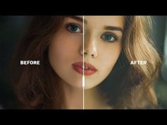 the before and after photoshopped image of a woman's face with blue eyes