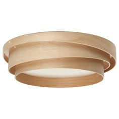 three wooden circular lights hanging from the ceiling on a white background with clippings