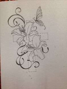 a piece of paper that has some flowers and a butterfly on it with the letter e