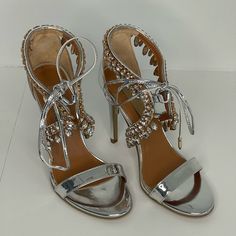 Never Worn Chic Bling Heels For Spring, Chic Spring Heels With Bling, Spring Chic Heels With Bling, Silver Heels, Shoes Women Heels, Shoes Heels, Women Shoes, Heels, Women Shopping