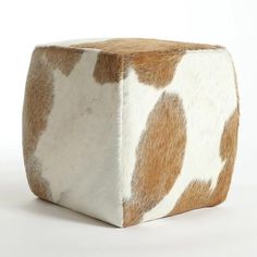 BROWN & WHITE -  Cowhide Square Pouf - HOMELOSOPHY Alternative Furniture, Cowhide Furniture, Tufted Storage Ottoman, Mexican Home Decor, Mexican Home, Square Pouf, White Upholstery, Upholstered Storage Bench, Cube Ottoman