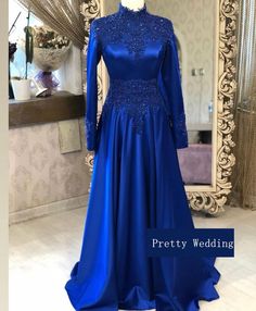 Royal Blue Formal Occasion Dresses Long Sleeves Evening Fitted Royal Blue Satin Gown, Blue Full-length Dress For Banquet, Blue Full-length Dress For Banquets, Full Length Blue Dress For Banquet, Full-length Blue Dress For Banquet, Royal Blue Fitted Satin Dress, Fitted Royal Blue Satin Dress, Fitted Blue Evening Dress For Banquet, Royal Blue Long Sleeve Gown For Banquet