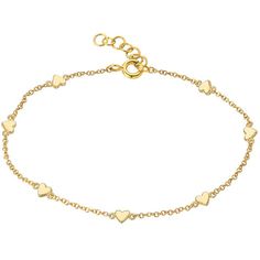 We love this sweet, dainty heart bracelet from ZOE LEV! Handcrafted from 14K Yellow Gold, this adorable bracelet is a perfect everyday bracelet to layer with your other favorite pieces. 7 Small Hearts Available in Yellow Gold & Rose Gold Adjustable Chain Length: 6"-7" Total Weight: Approx. 2 grams Dainty Gold Heart Bracelet, Dainty Gold Plated Heart Bracelet, Everyday Heart-shaped Gold Bracelet, Gold Heart-shaped Delicate Chain Bracelet, Minimalist Yellow Gold Heart-shaped Chain Bracelet, Golden Heart, Everyday Bracelet, Cute Bracelets, Small Heart