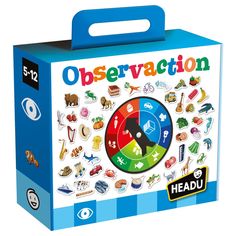 a box with an assortment of stickers on the front and side of it that says observation