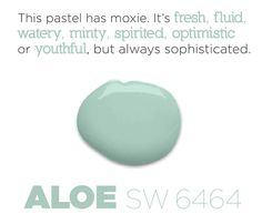 an advertisement for aloe sw6 464 pastel in mint green, with the words'this pastel has moxie it's fresh, fluid, watery, minty, sprited, spirited,