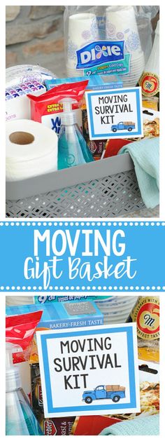 the moving gift basket is filled with toilet paper, tissues and other items to make it easier