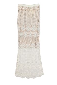 Current Boutique-Alice & Olivia - White Crochet Maxi Skirt w/ Nude Lining Sz XS Summer Beige Lace Maxi Skirt, Flowy Lace Maxi Skirt For Beach, Fitted Bohemian Lace Maxi Skirt, Summer Lace Maxi Skirt, Bohemian Lace Maxi Skirt For Summer, Lace Maxi Skirt For The Beach, Bohemian Lace Bottoms In Cream, Lace Maxi Skirt With Lace Trim, Bohemian Cream Lace Bottoms