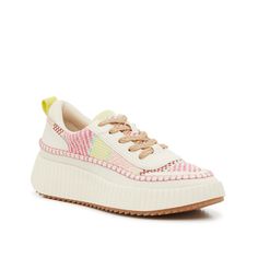 Dolce Vita-Daran Wedge Sneaker The Daran sneaker from Dolce Vita proves that sporty styles can still be stylish! This shoe features a slight wedge heel, a ribbed midsole detail, and unique stitching throughout. Sure to take your casual ensembles to the next level! Pink Platform Lace-up Sneakers, Spring Low-top Wedge Sneakers With Laces, Pink Wedge Sneakers With Round Toe Platform, Trendy Pink Platform Wedge Sneakers, Pink Platform Sneakers With Laces For Spring, Pink Lace-up Platform Sneakers For Spring, Pink Platform Synthetic Wedge Sneakers, Pink Wedge Sneakers With Round Toe, Pink Synthetic Platform Wedge Sneakers