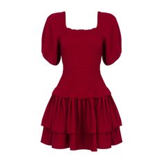 Turn heads and be the center of attention in this vibrant red mini dress. Featuring a fitted bodice, puffed sleeves, and a feminine balloon skirt, it hugs your curves and exudes playful elegance, making it perfect for standout fall and winter events. 95% High Quality Polyester, 5% Elasthane Lining: 95% Polyester, 5% Elasthane Professional Cleaning Only Knit Loungewear, Balloon Skirt, Stocking Fillers For Her, Winter Event, Holiday Party Outfit, Puffed Sleeves, Red Mini Dress, Independent Designers Fashion, Chic Dress