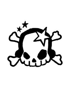 a black and white drawing of a skull with stars