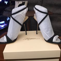 Brand New See Pics!!!!! Comes With Dust Bag Black High Heel Shoes For Shopping, High Heel Shopping Heels With Heel Strap, High Heel Shoes With Heel Strap For Shopping, Chic Suede Heels For Cocktail, Chic Open Toe Heels For Shopping, Gold Sparkle Heels, Louis Vuitton Pumps, Black Ankle Strap Heels, Tie Heels