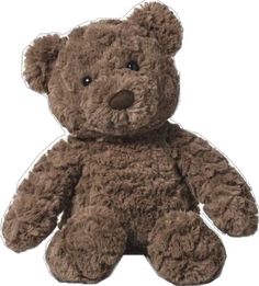 a brown teddy bear sitting up against a white background