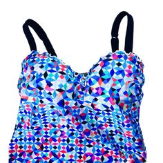 Style E515-1d18 Padded, Underwire Cups W/ Built In, Adjustable Hook & Eye Shelf Bra For Additional Support Black Adjustable Straps W/ Stretch Lettuce Hem Trim Suggested Retail $98 72% Polyamide 28% Lycra Sun Water And Chlorine Resistant Quality Fabric Fabric Is Made In Italy Garment Is Made In Morocco Quick Ship! Multicolor Tankini With Built-in Bra For Swimming, Fitted Multicolor Swimwear With Adjustable Straps, Multicolor Underwire Swimwear With Built-in Bra, Multicolor Tankini With Adjustable Straps, Multicolor Adjustable Straps Tankini For Pool, Multicolor Tankini With Adjustable Straps For Pool, Multicolor Tankini With Adjustable Straps For Swimming, Multicolor Adjustable Strap Tankini For Pool, Fitted Multicolor Swimwear With Padded Cups