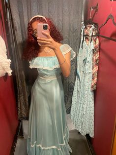 #70s #70sfashion #70shair #thrifting #thriftstorefinds #thrift #prairie #dress #dressesforwomen #cottagecore #aesthetic #bluedress #greendress #promdress #weddingdress #bridesmaids Prom Dress 70s Style, 70s Princess Dress, 70s Dress Aesthetic, 70’s Prom Dress, 70s Bridesmaid Dresses, Gunne Sax Prom Dress, 70s Prom Dress 1970s, Thrifted Prom Dress Retro Vintage, Hippie Prom Dress