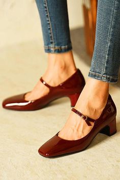 Shoes Mary Jane, Zapatos Mary Jane, Shoes Party, Round Toe Shoes, Square Toe Heels, Low Heel Shoes, Pu Heels, Mary Jane Heels, Ladies Shoes