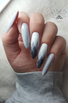 Winter Tree Nails, Mountain Nail Art, Nails Hard Gel, Acrylic Gel Nails, Hard Gel Nails, Art Deco Nails, Nail Polish Art