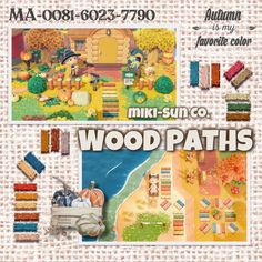 an advertisement for wood paths with pictures of different items and colors on it, including yarns