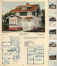 an old house is shown in blueprints on the front and back pages, with other plans