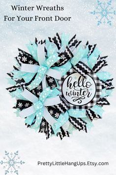 a snowflake wreath with the words winter wreaths for your front door on it