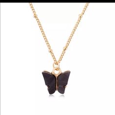 Gold Color Alloy Necklace Cute Butterfly Pendant Accessories For Girl Adjustable Sweet Style Chain Necklace Jewelr Elegant Black Butterfly Charm Necklace, Elegant Black Butterfly Necklace, Elegant Black Necklace With Butterfly Charm, Elegant Black Charm Necklace For Party, Everyday Black Clavicle Chain Charm Necklace, Trendy Black Delicate Chain Necklace, Elegant Black Butterfly Necklace Gift, Casual Black Clavicle Chain Necklace, Black Charm Necklaces With Chain For Gift