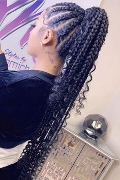 17 Stunning Braids With Curly Hair You Must Try In 2023 Braided Boho Ponytail For Black Women, Ponytail Braids Black Women, Braids In A Ponytail For Black Women, Braids Feed In, Pretty Braided Ponytails, Feed In Ponytail With Curly Hair, Ponytail Braid Hairstyles For Black Women, Braided Up Ponytail Black Women, Feed In Braid Ponytail