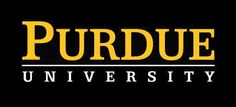 the purdue university logo is shown on a black background with white letters and gold accents