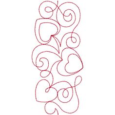 a line drawing of hearts and swirls in red ink on white paper with the words love